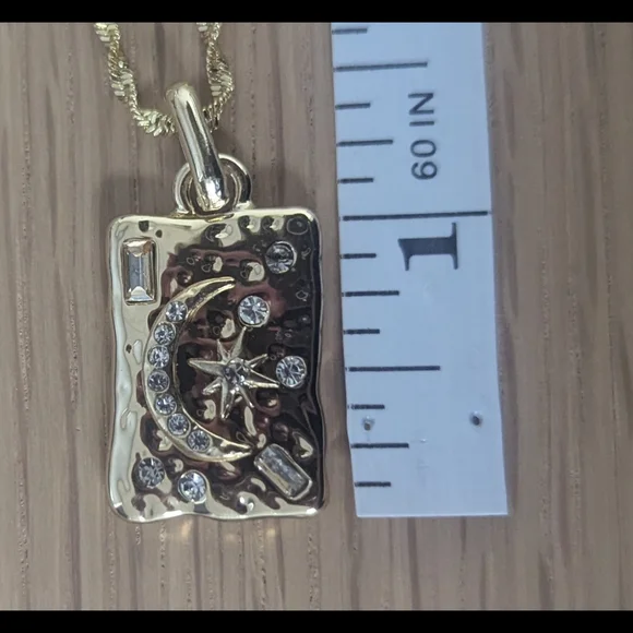 Moon & Starburst Celestial Necklace 18K Gold Plated Rope Chain - Picture 5 of 7